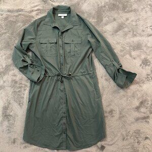 Coolibar Dress UPF 50+ Green Women's size MEDIUM Long Sleeve Coverup Shirt Dress